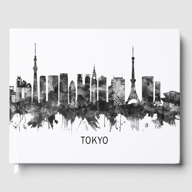 Tokyo Japan Skyline BW Guest Book (Front)
