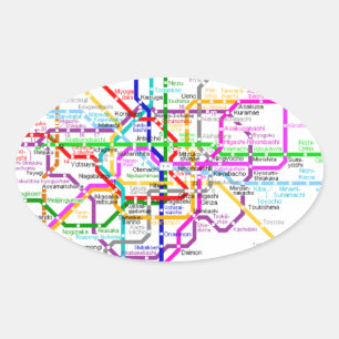 Tokyo Japan Subway Map Oval Sticker