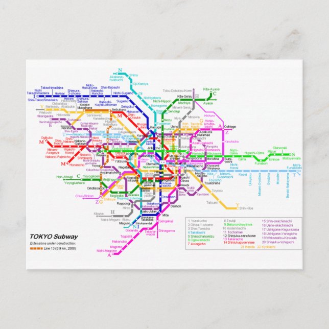 Tokyo Japan Subway Map Postcard (Front)