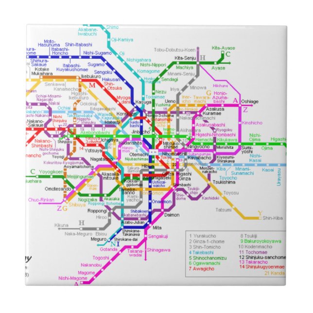 Tokyo Japan Subway Map Tile (Front)
