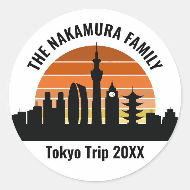 Tokyo Japan Sunset Custom Vacation Souvenir Classic Round Sticker (Front)