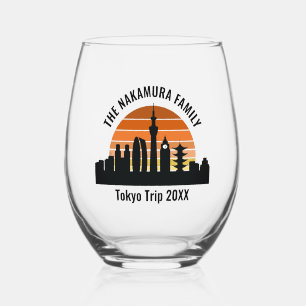 Tokyo Japan Sunset Custom Vacation Souvenir Stemless Wine Glass