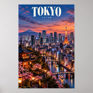 Tokyo Japan Sunset Skyline Travel Poster Wall Art