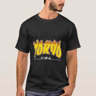 Tokyo Japan Trasher Yellow Orange And Black Flame T-Shirt