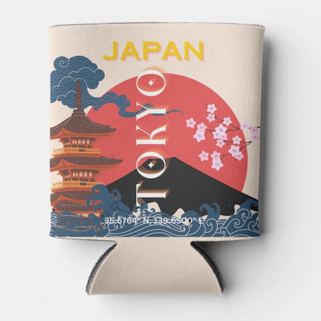 Tokyo Japan Travel Art, Retro Travel Art Can Cooler (Front)