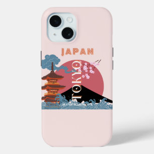 Tokyo Japan Travel Art, Retro Travel Art iPhone 15 Case