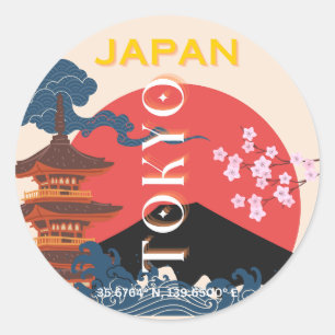 Tokyo Japan Travel Art, Retro Travel Art Classic Round Sticker