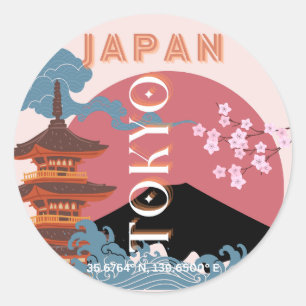 Tokyo Japan Travel Art, Retro Travel Art Classic Round Sticker