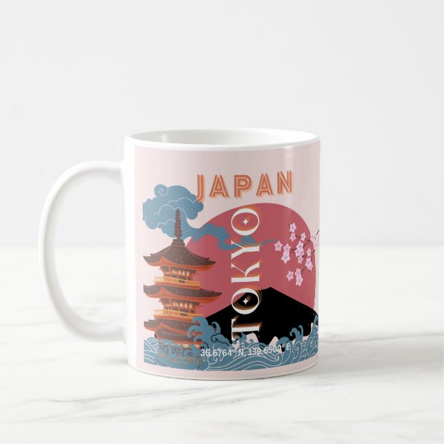 Tokyo Japan Travel Art, Retro Travel Art Coffee Mug (Left)