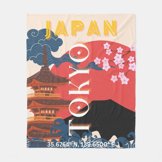 Tokyo Japan Travel Art, Retro Travel Art Fleece Blanket (Front)