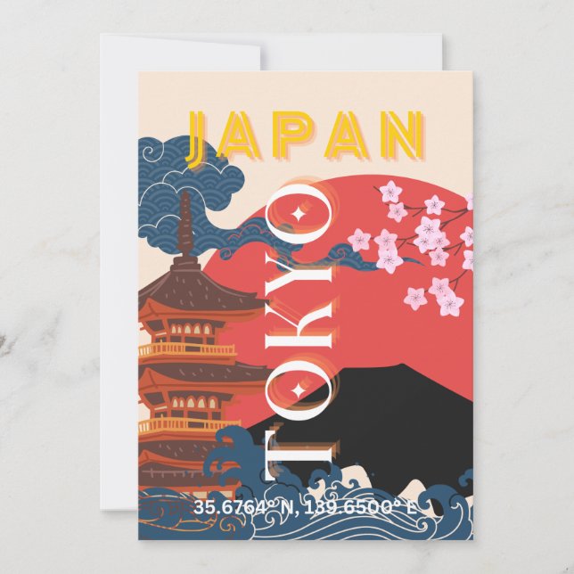 Tokyo Japan Travel Art, Retro Travel Art Holiday Card (Front)