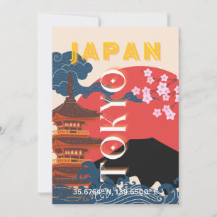 Tokyo Japan Travel Art, Retro Travel Art Holiday Card