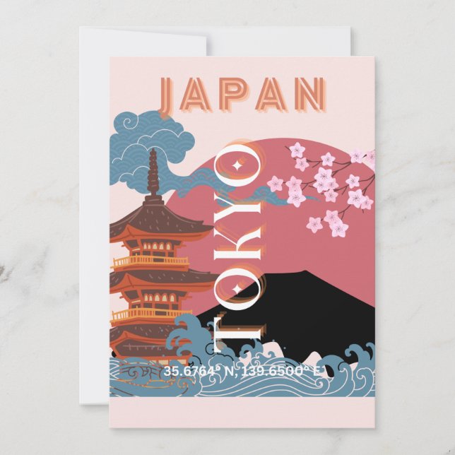 Tokyo Japan Travel Art, Retro Travel Art Holiday Card (Front)