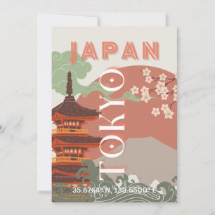 Tokyo Japan Travel Art, Retro Travel Art Holiday Card
