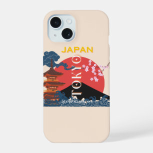 Tokyo Japan Travel Art, Retro Travel Art iPhone 15 Case