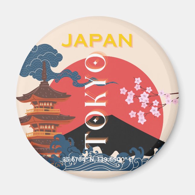 Tokyo Japan Travel Art, Retro Travel Art Magnet (Front)