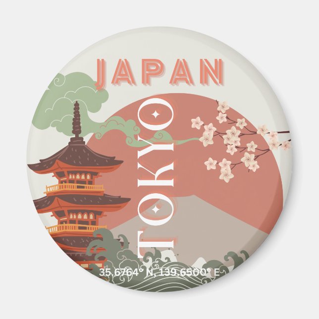 Tokyo Japan Travel Art, Retro Travel Art Magnet (Front)