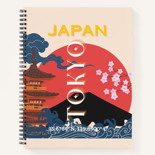 Tokyo Japan Travel Art, Retro Travel Art Notebook (Front)