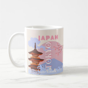 Tokyo Japan Travel Art, Retro Travel Art, Pink Coffee Mug