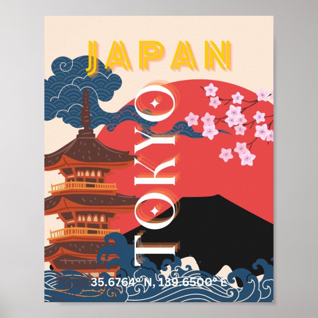 Tokyo Japan Travel Art, Retro Travel Art Poster (Front)