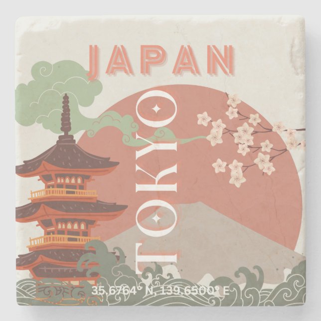 Tokyo Japan Travel Art, Retro Travel Art Stone Coaster (Front)
