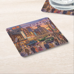 Tokyo Japan Travel Art Vintage Square Paper Coaster