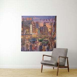 Tokyo Japan Travel Art Vintage Tapestry