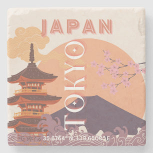 Tokyo Japan Travel Art, Vintage Travel Art Stone Coaster