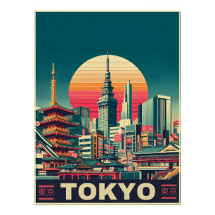 Tokyo Japan travel RETRO skyline gifts  Poster