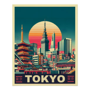 Tokyo Japan travel RETRO skyline gifts  Poster