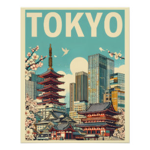 Tokyo Japan travel RETRO skyline gifts  Poster