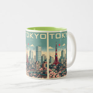 Tokyo Japan travel vintage magnitic card gifts  Two-Tone Coffee Mug