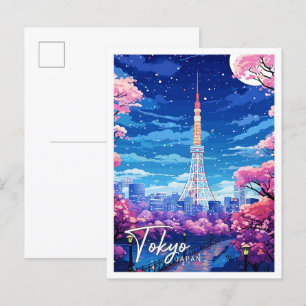 Tokyo Japan Vintage Art Travel Illustration Postcard