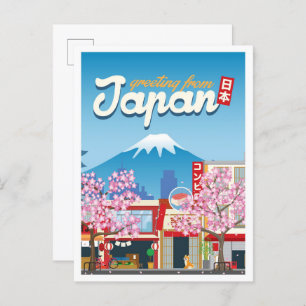 Tokyo Japan Vintage Illustration Travel Postcard