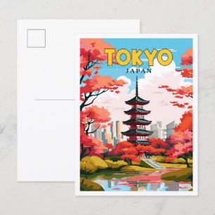 Tokyo Japan vintage travel illustration Postcard