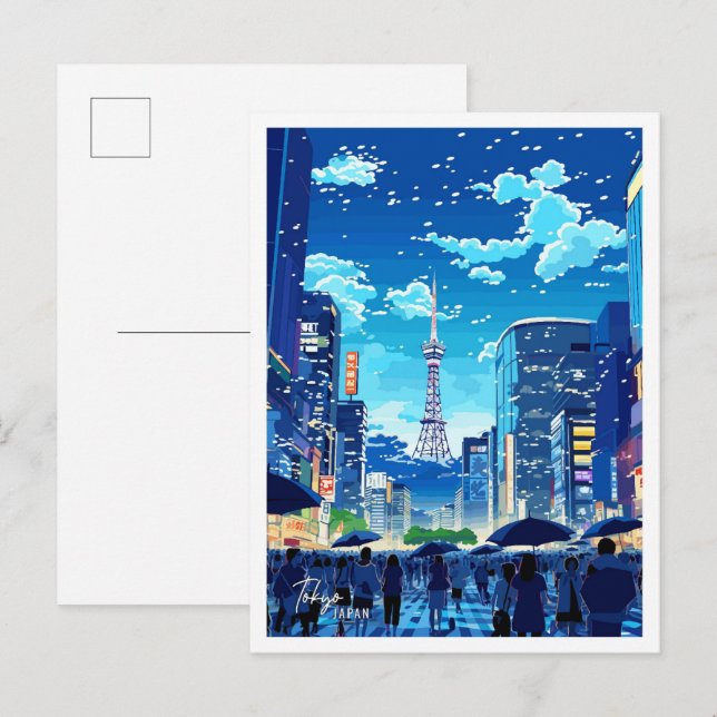 Tokyo Japan Vintage Travel Illustration Postcard (Front/Back)