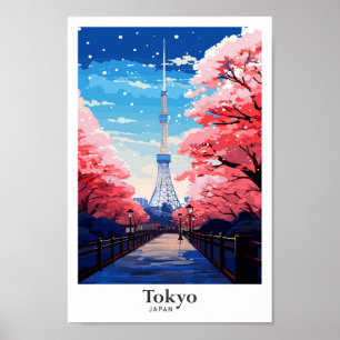 Tokyo Japan Vintage Travel Illustration Poster