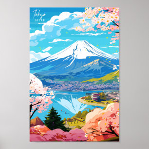 Tokyo Japan vintage travel illustration Poster