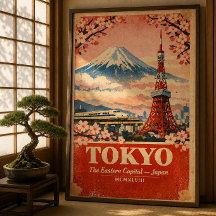 Tokyo Japan Vintage Travel Poster – Retro Wall Art