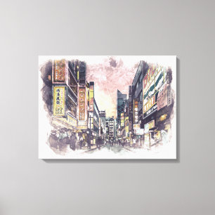 Tokyo Japan Watercolor Painting Canvas