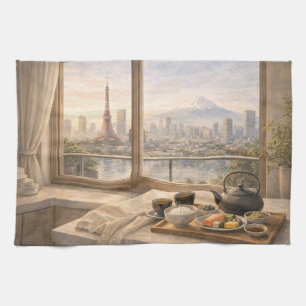 Tokyo Kitchen Morning Traditional Watercolor Tea Towel