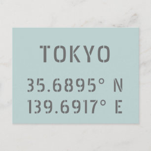 Tokyo Latitude & Longitude Postcard
