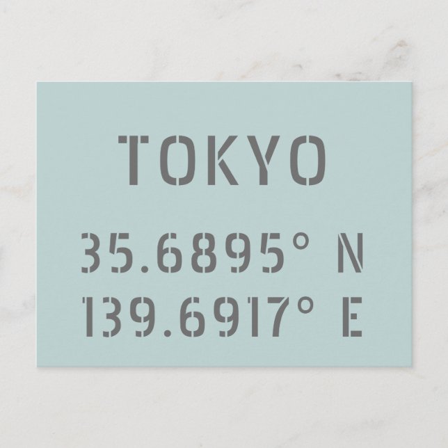 Tokyo Latitude & Longitude Postcard (Front)