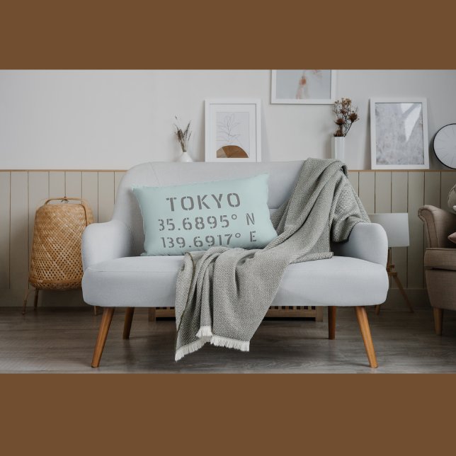 Tokyo Latitude Longitude Throw Pillow ( Lumbar Pillow 13" x 21")