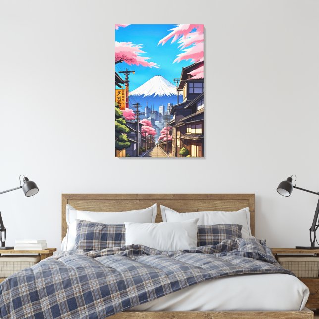 Tokyo Mt Fuji Stretched Canvas Print (Insitu(Bedroom))