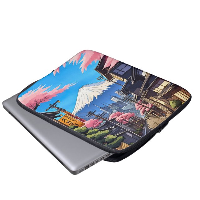 Tokyo Mt Fuji Stretched Canvas Print Laptop Sleeve (Front Bottom)