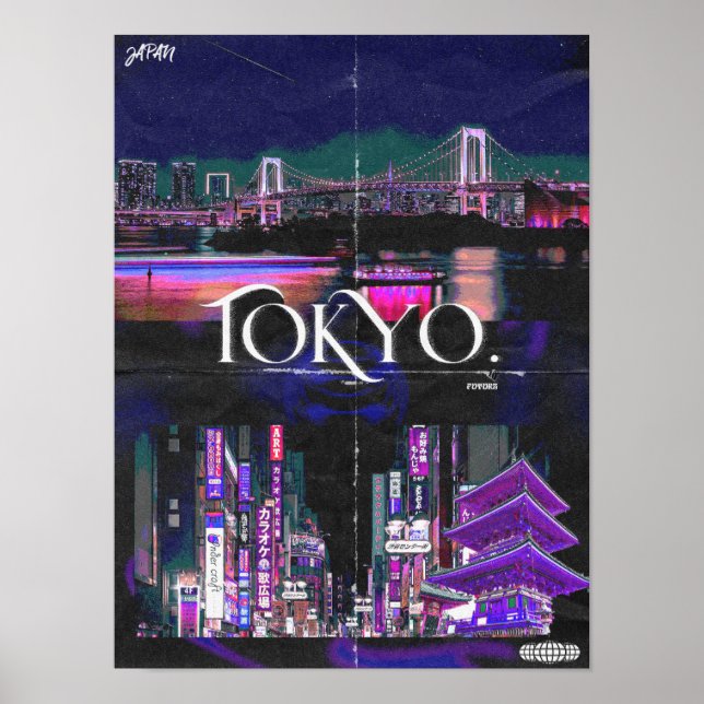 Tokyo Neon Night Skyline Poster – Vibrant Urban Ci (Front)