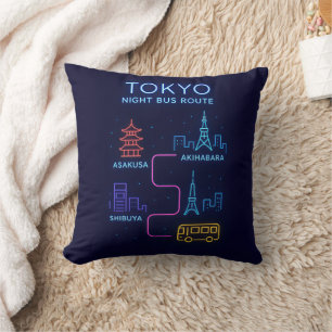 Tokyo Neon Night Throw Pillow   Japan Travel Home 