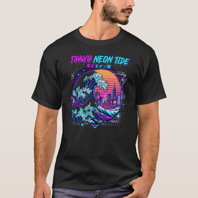 Tokyo Neon Tide Shirt Retro Synthwave Wave Graphic (Front)