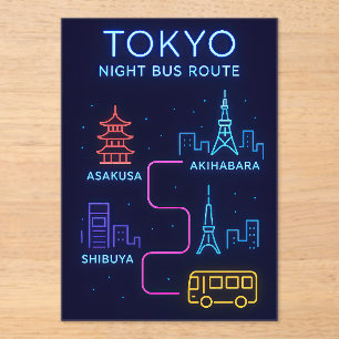 Tokyo Night Bus Route Neon Coaster – Japan Travel Acrylic Invitations